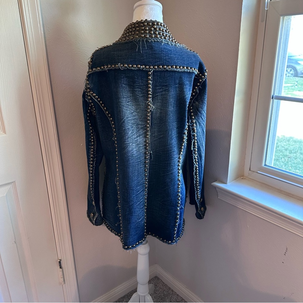 ADORE Western Denim Studded Jean Jacket Blazer, Military style, Large - Picture 5 of 13